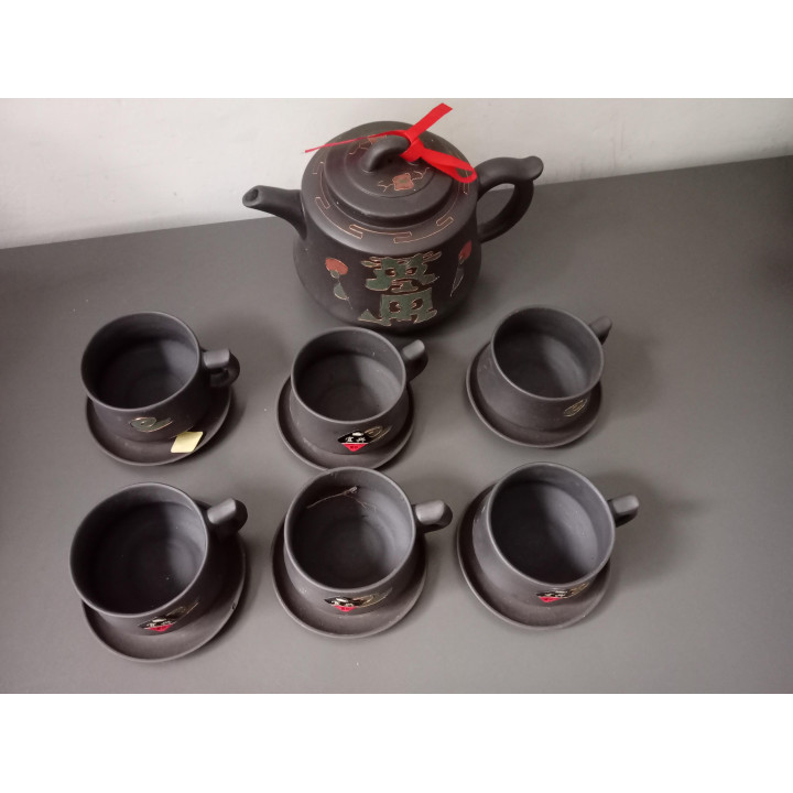 Chinese Yixing theeset met theepot en 6 kopjes