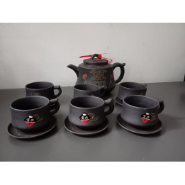 Chinese Yixing theeset met theepot en 6 kopjes
