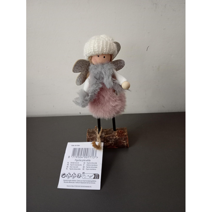 Decoratief engeltje met gebreide muts op houten voet