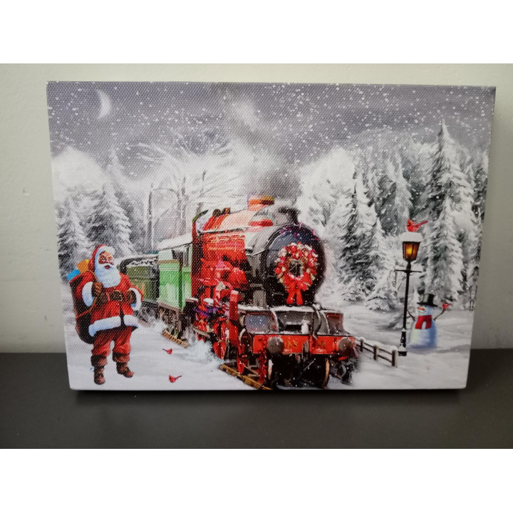 Kerst schilderij met verlichting en kersttrein