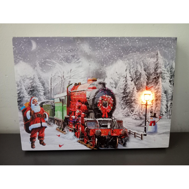 Kerst schilderij met verlichting en kersttrein