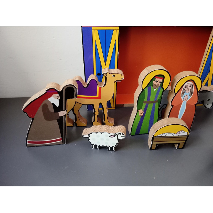 Houten kerststal met 11 figuren Ceba