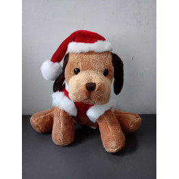 Pluche kersthond met kerstmuts 18,5 cm