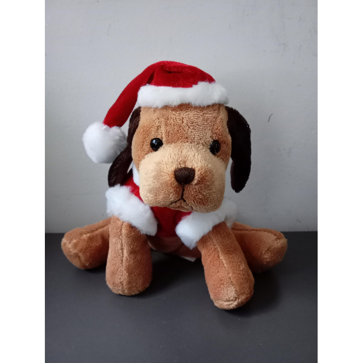 Pluche kersthond met kerstmuts 18,5 cm