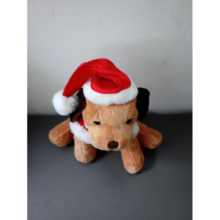 Pluche kersthond met kerstmuts 18,5 cm