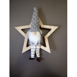 Houten kerstster met kerstkabouter 14,5 cm