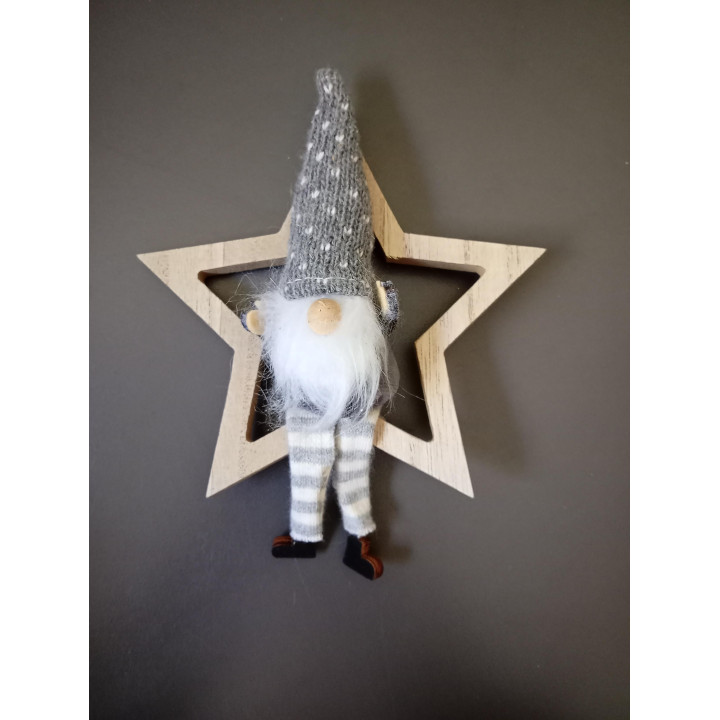Houten kerstster met kerstkabouter 14,5 cm