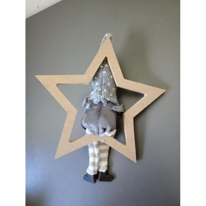 Houten kerstster met kerstkabouter 14,5 cm