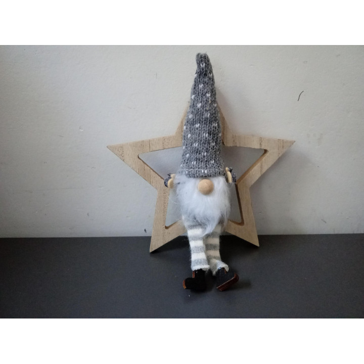 Houten kerstster met kerstkabouter 14,5 cm