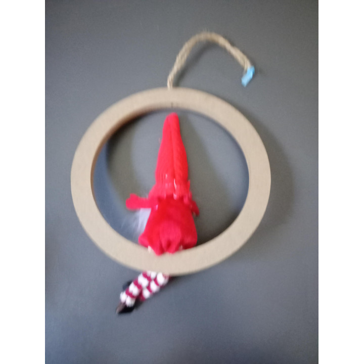 Houten kerstring met kerstkabouter 15 cm