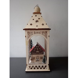 Houten kerstlantaarn met wintertafereel