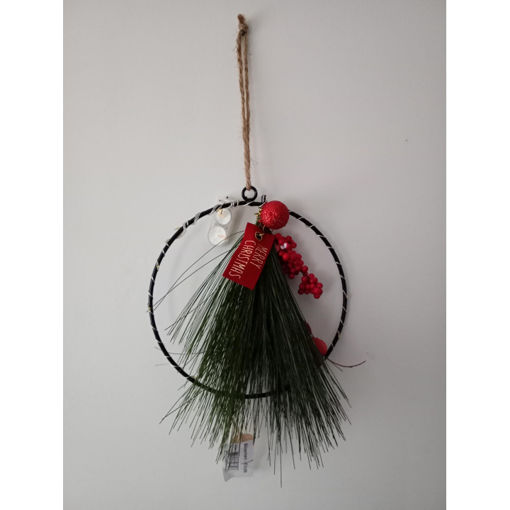 Kerstkrans met ledverlichting en kerstdecoratie 20 cm