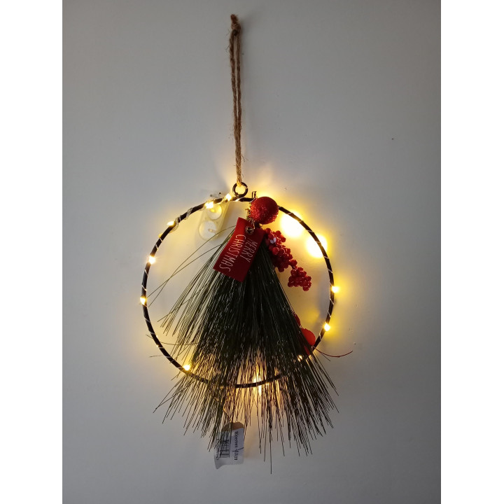 Kerstkrans met ledverlichting en kerstdecoratie 20 cm