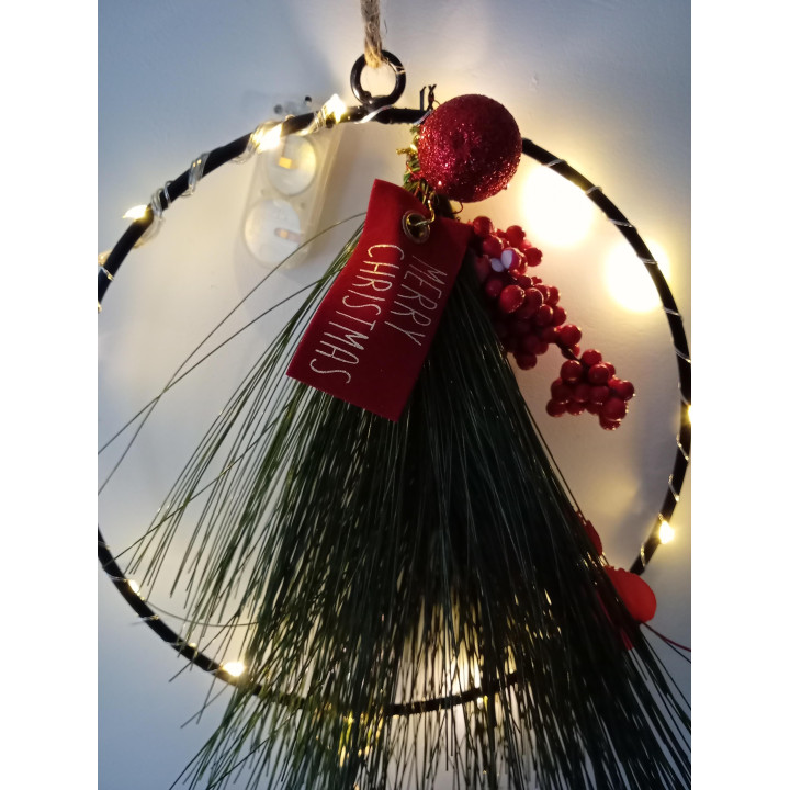 Kerstkrans met ledverlichting en kerstdecoratie 20 cm