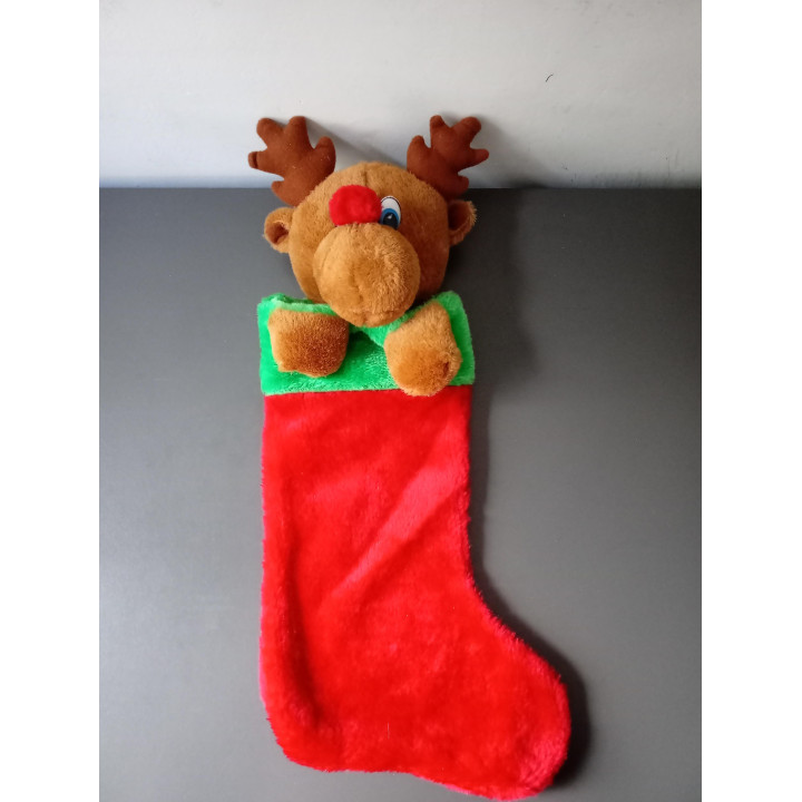 Kerstsok met pluche rendier rood en groen 49 cm