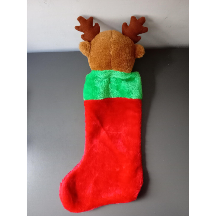 Kerstsok met pluche rendier rood en groen 49 cm