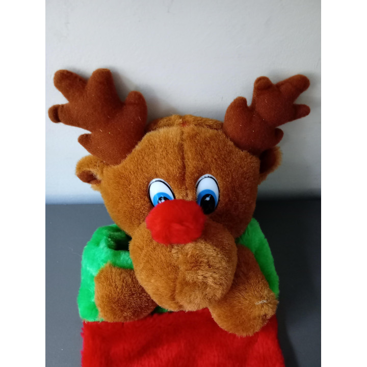Kerstsok met pluche rendier rood en groen 49 cm
