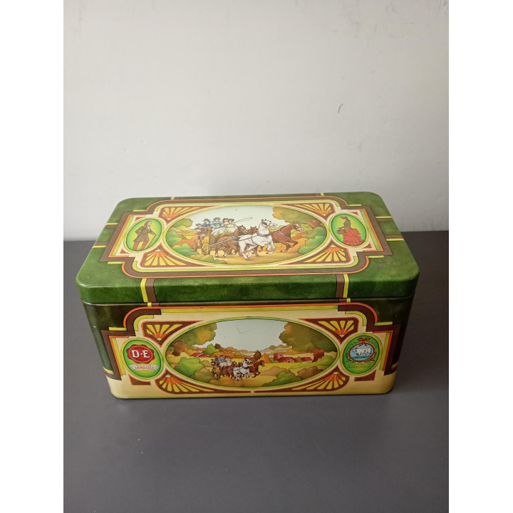 Vintage Douwe Egberts bewaarblik met paard en wagen