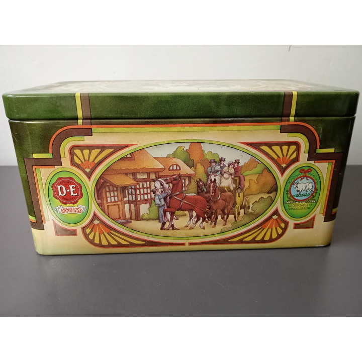 Vintage Douwe Egberts bewaarblik met paard en wagen
