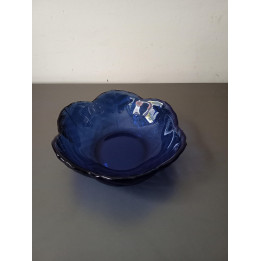 Blauw glazen schaaltje met golvende rand 12 cm