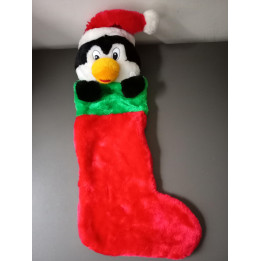Kerstsok met pluche pinguïn en kerstmuts 64 cm
