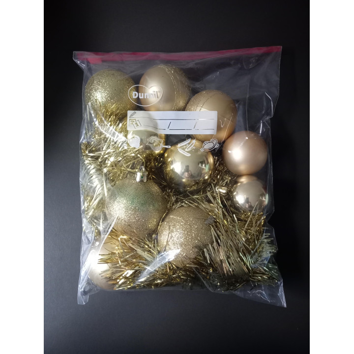 Gouden kerstballen met kerstslinger 9 stuks