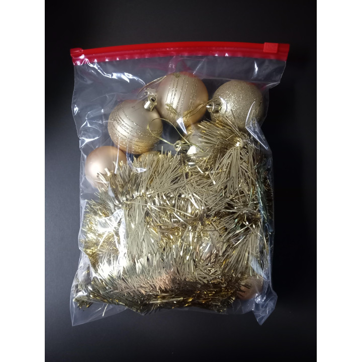 Gouden kerstballen met kerstslinger 9 stuks