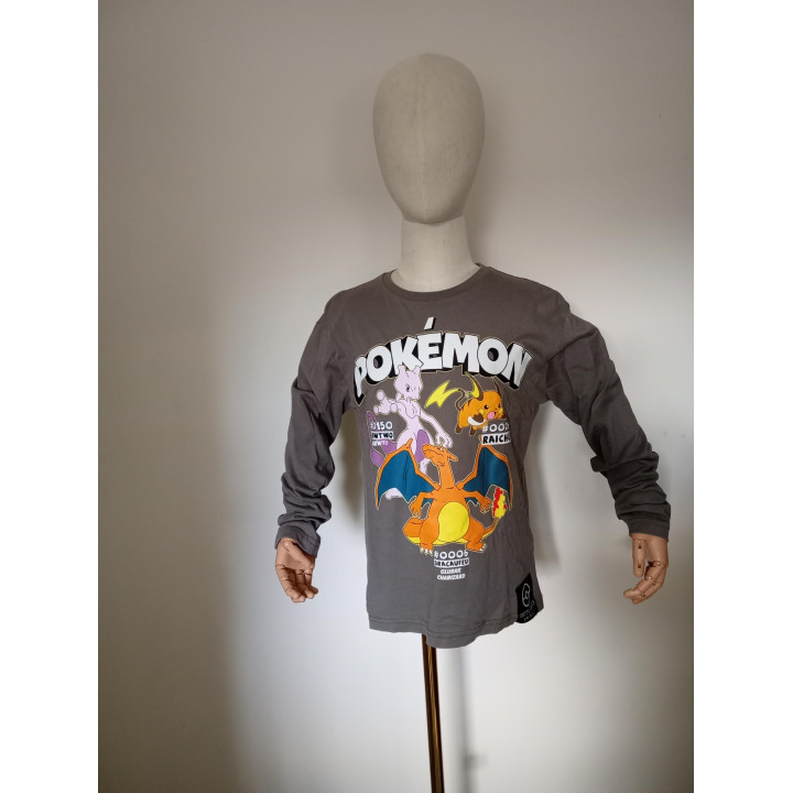 Pokémon jongensshirt grijs Mewtwo Raichu Charizard maat 134